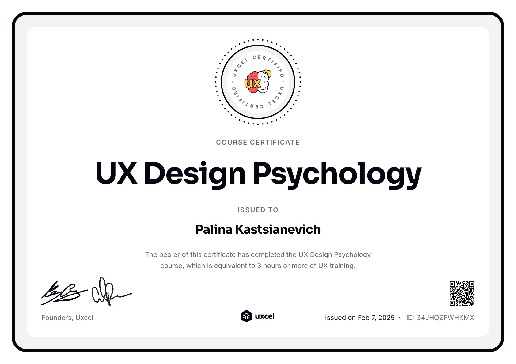 Palina Kastsianevich's certificate